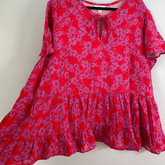 Terra & Sky Womens Plus 3X Floral Tiered Tunic Top Short Sleeve Swing Shirt - Picture 8 of 10